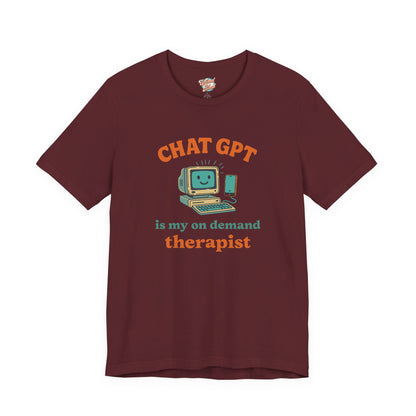 Chat GPT Therapy T-Shirt – Retro 70s Funny Meme Tee for Millennial Burnout & Adulting Stress
