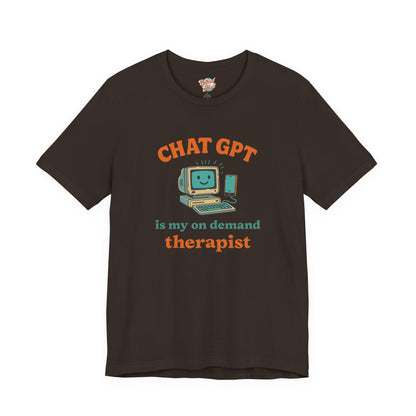 Chat GPT Therapy T-Shirt – Retro 70s Funny Meme Tee for Millennial Burnout & Adulting Stress