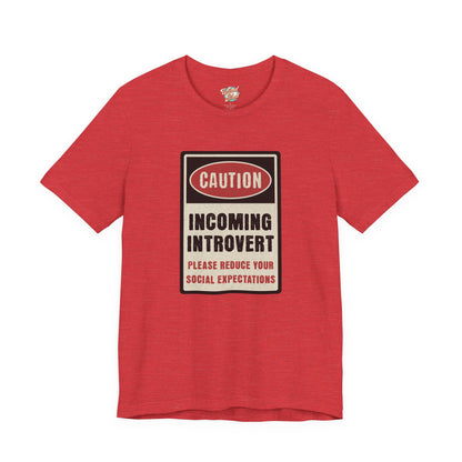 Caution Incoming Introvert – Retro Meme T-Shirt – Funny 70s Style Graphic Tee for Millennial Adults