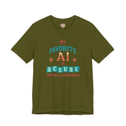 My Favorite AI Is Actual Intelligence Retro Meme T-Shirt – 60s/70s Vintage Graphic Tee for Exhausted Adults