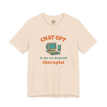 Chat GPT Therapy T-Shirt – Retro 70s Funny Meme Tee for Millennial Burnout & Adulting Stress