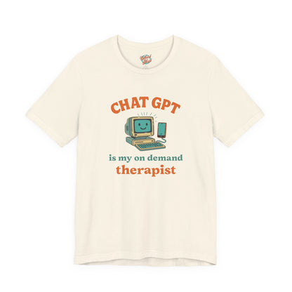 Chat GPT Therapy T-Shirt – Retro 70s Funny Meme Tee for Millennial Burnout & Adulting Stress