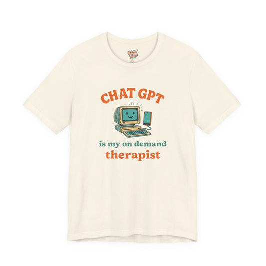 Chat GPT Therapy T-Shirt – Retro 70s Funny Meme Tee for Millennial Burnout & Adulting Stress