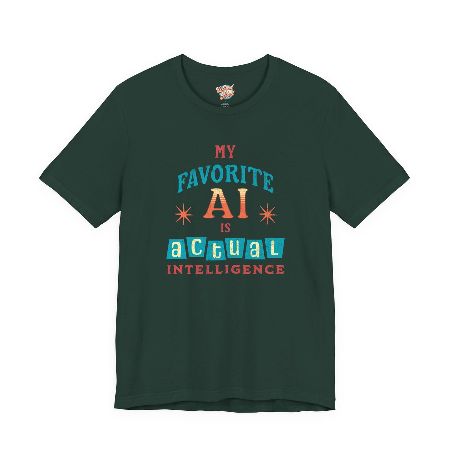 My Favorite AI Is Actual Intelligence Retro Meme T-Shirt – 60s/70s Vintage Graphic Tee for Exhausted Adults