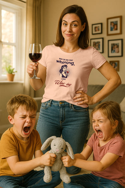 When the Kids Start Whining I Start Wine-ing Retro Mom T-Shirt – Funny Parenting Humor Tee