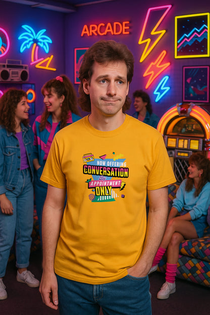 Now Offering Conversation by Appointment Only – Retro Introvert T-Shirt – Funny Adulting Meme Shirt – 80s 90s Throwback Graphic Tee