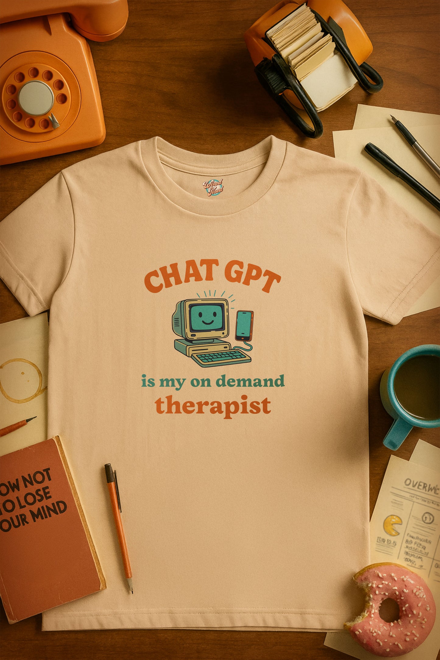 Chat GPT Therapy T-Shirt – Retro 70s Funny Meme Tee for Millennial Burnout & Adulting Stress