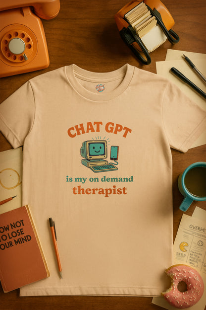 Chat GPT Therapy T-Shirt – Retro 70s Funny Meme Tee for Millennial Burnout & Adulting Stress