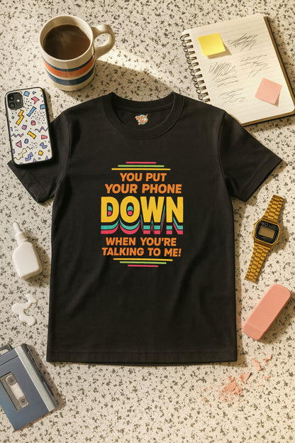 Put Your Phone Down Retro T-Shirt | Funny 80s 90s Introvert Tee