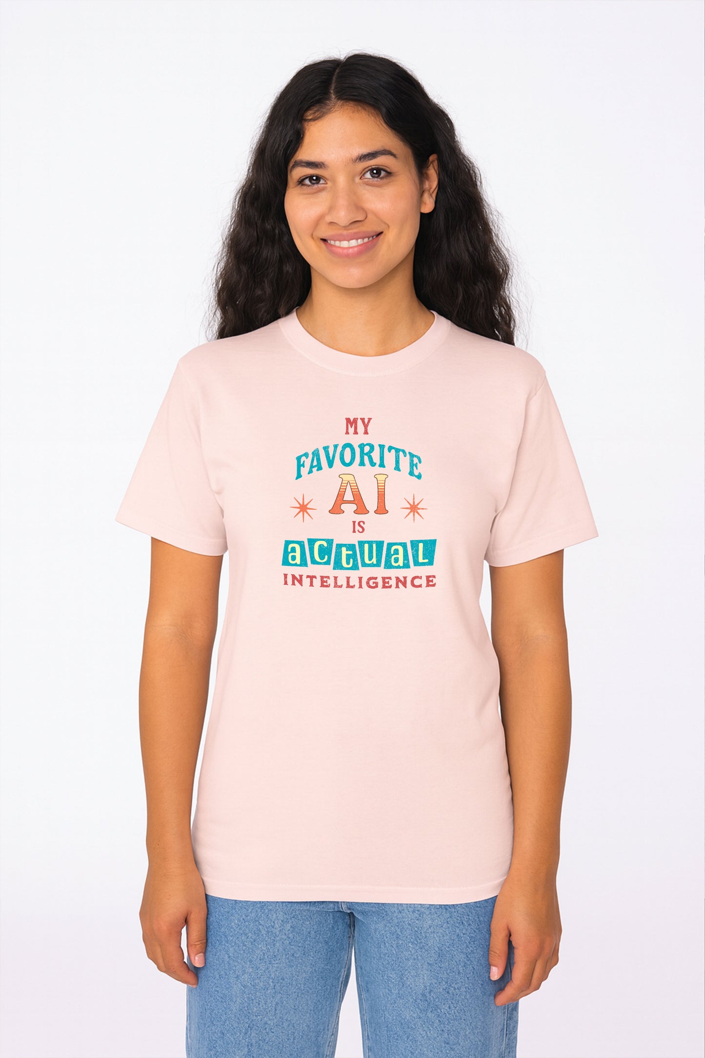 My Favorite AI Is Actual Intelligence Retro Meme T-Shirt – 60s/70s Vintage Graphic Tee for Exhausted Adults