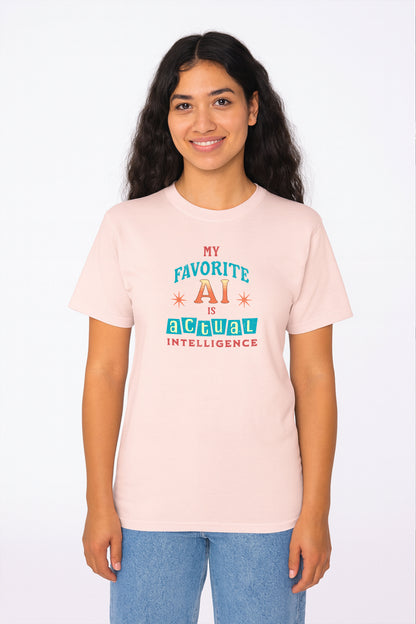 My Favorite AI Is Actual Intelligence Retro Meme T-Shirt – 60s/70s Vintage Graphic Tee for Exhausted Adults