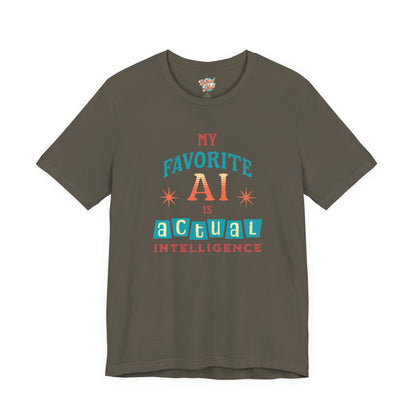 My Favorite AI Is Actual Intelligence Retro Meme T-Shirt – 60s/70s Vintage Graphic Tee for Exhausted Adults
