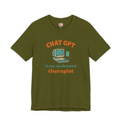 Chat GPT Therapy T-Shirt – Retro 70s Funny Meme Tee for Millennial Burnout & Adulting Stress