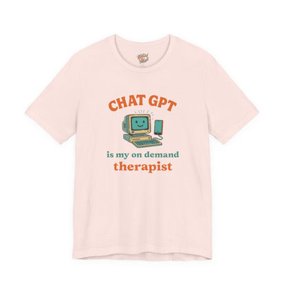 Chat GPT Therapy T-Shirt – Retro 70s Funny Meme Tee for Millennial Burnout & Adulting Stress
