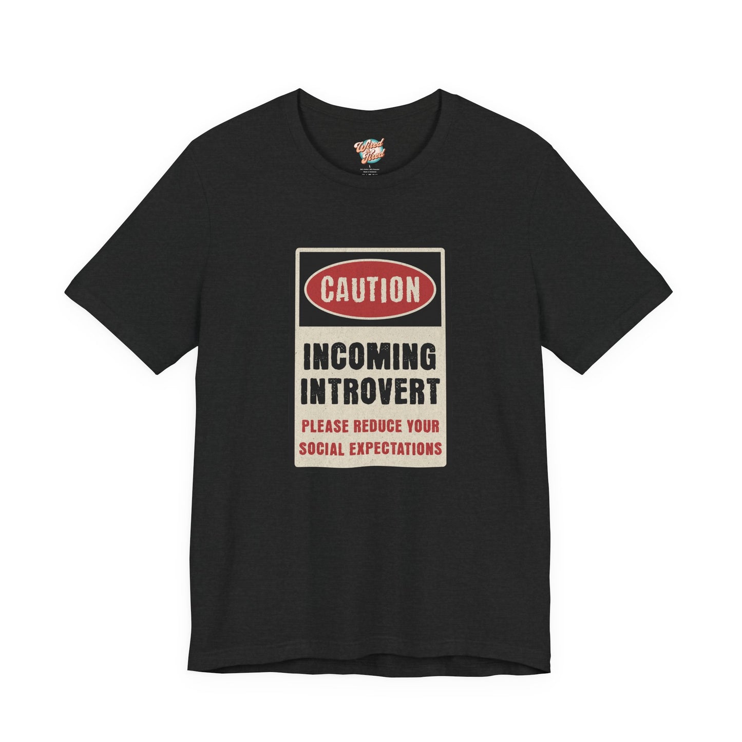 Caution Incoming Introvert – Retro Meme T-Shirt – Funny 70s Style Graphic Tee for Millennial Adults